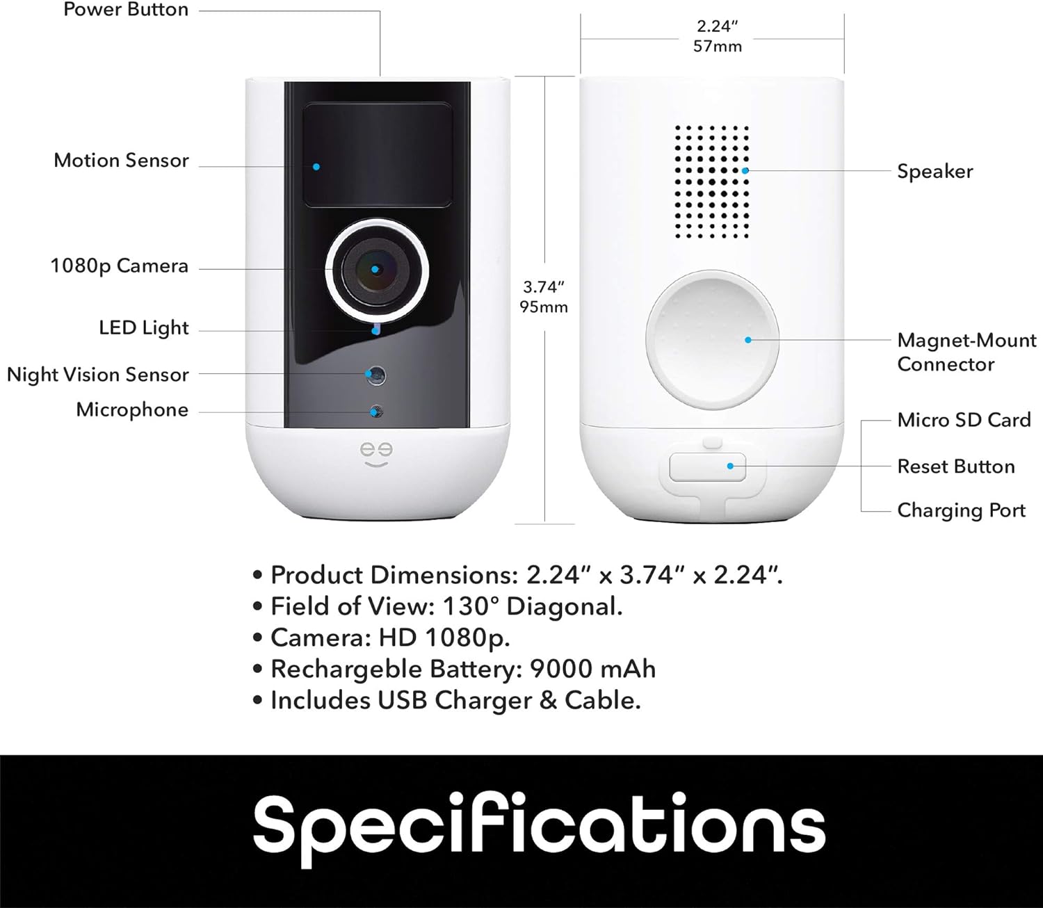 Wireless WiFi Security Camera, 1080P Night Vision, Motion Detection, 2-Way Audio B4967