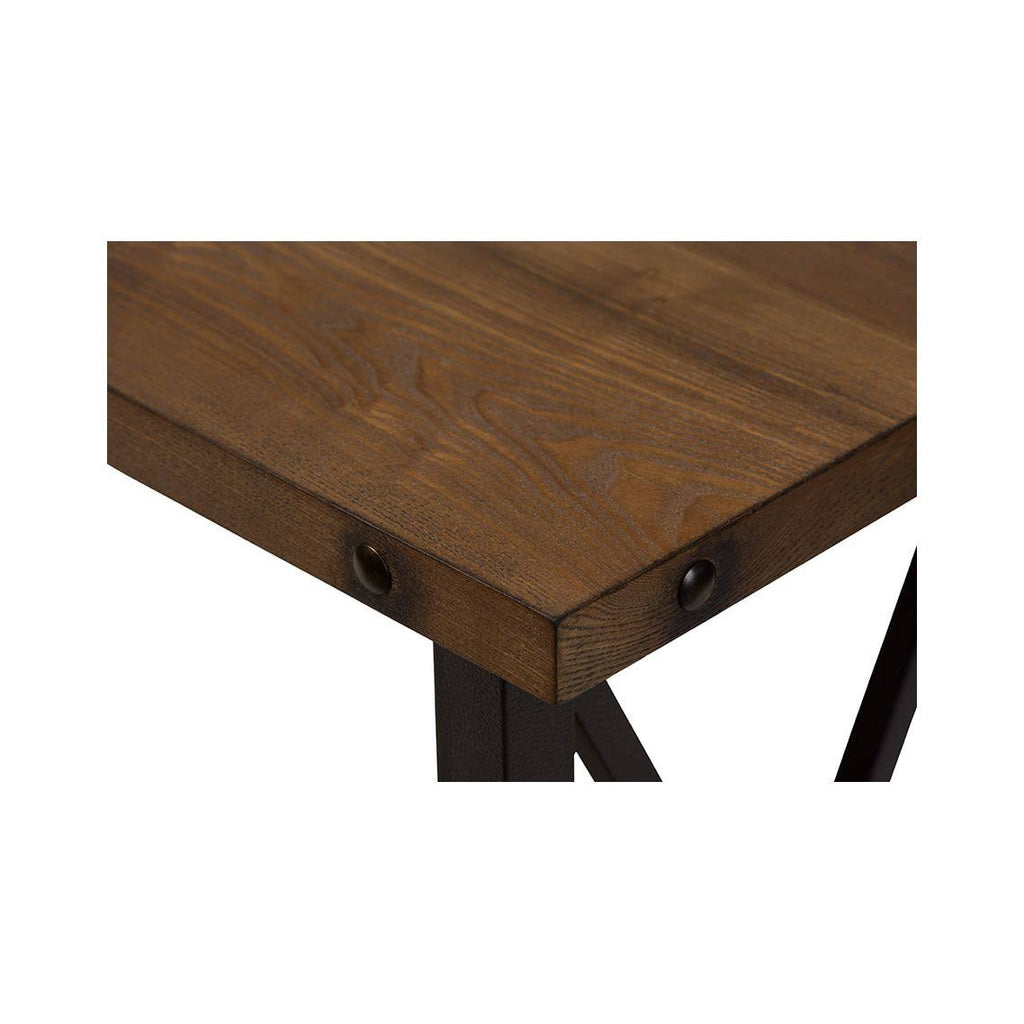 Antique Black Textured Metal Distressed Wood Console Table I556