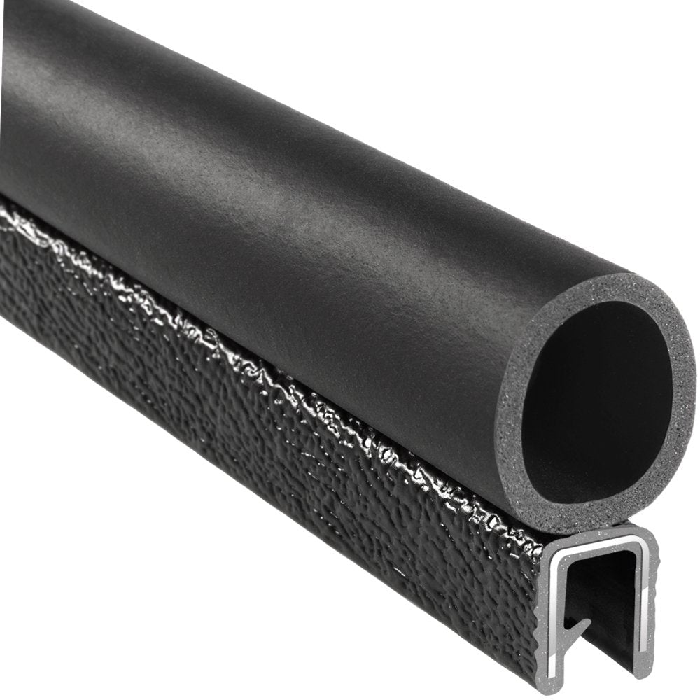 Trim Seal with Top Bulb, 25’ Length, PVC Plastic Trim with EPDM Rubber Seal, Pack of 2 X921877