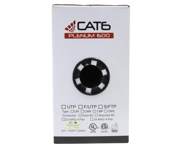 Cat6 Plenum Bulk Ethernet Cable, UTP, 23 AWG, 1000ft Green V916