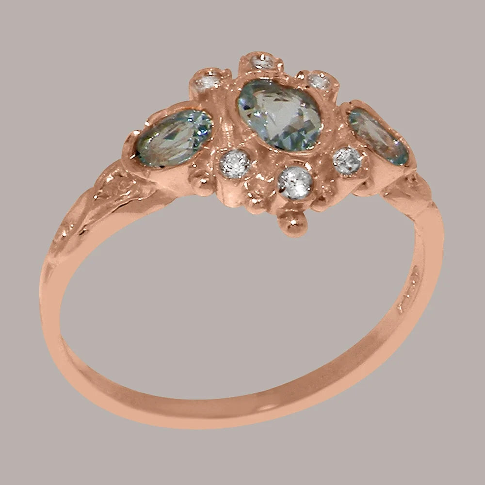 14k Rose Gold Aquamarine & Diamond Womens Promise Ring C430949