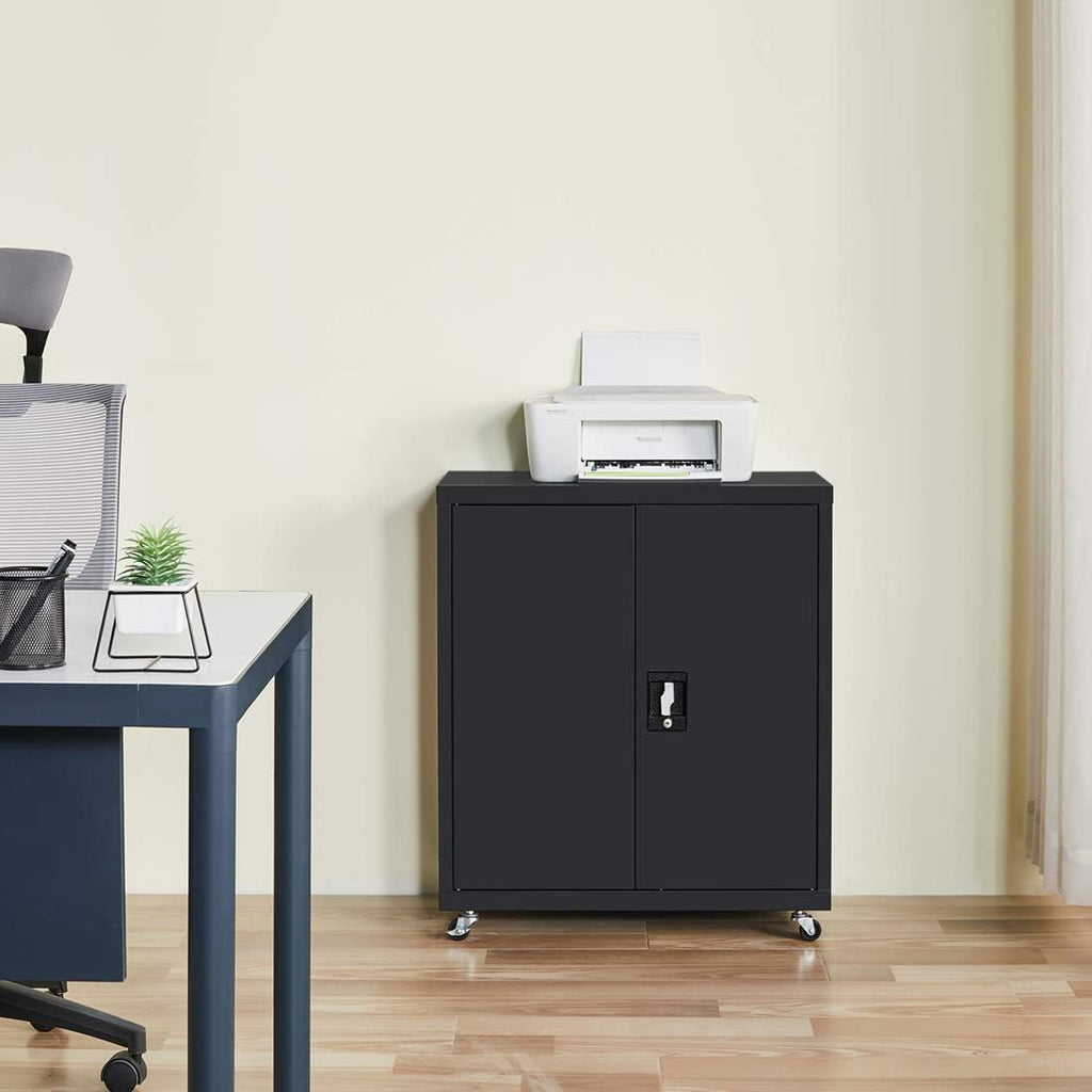 Black Metal Storage Cabinet with Doors and Shelves S9491