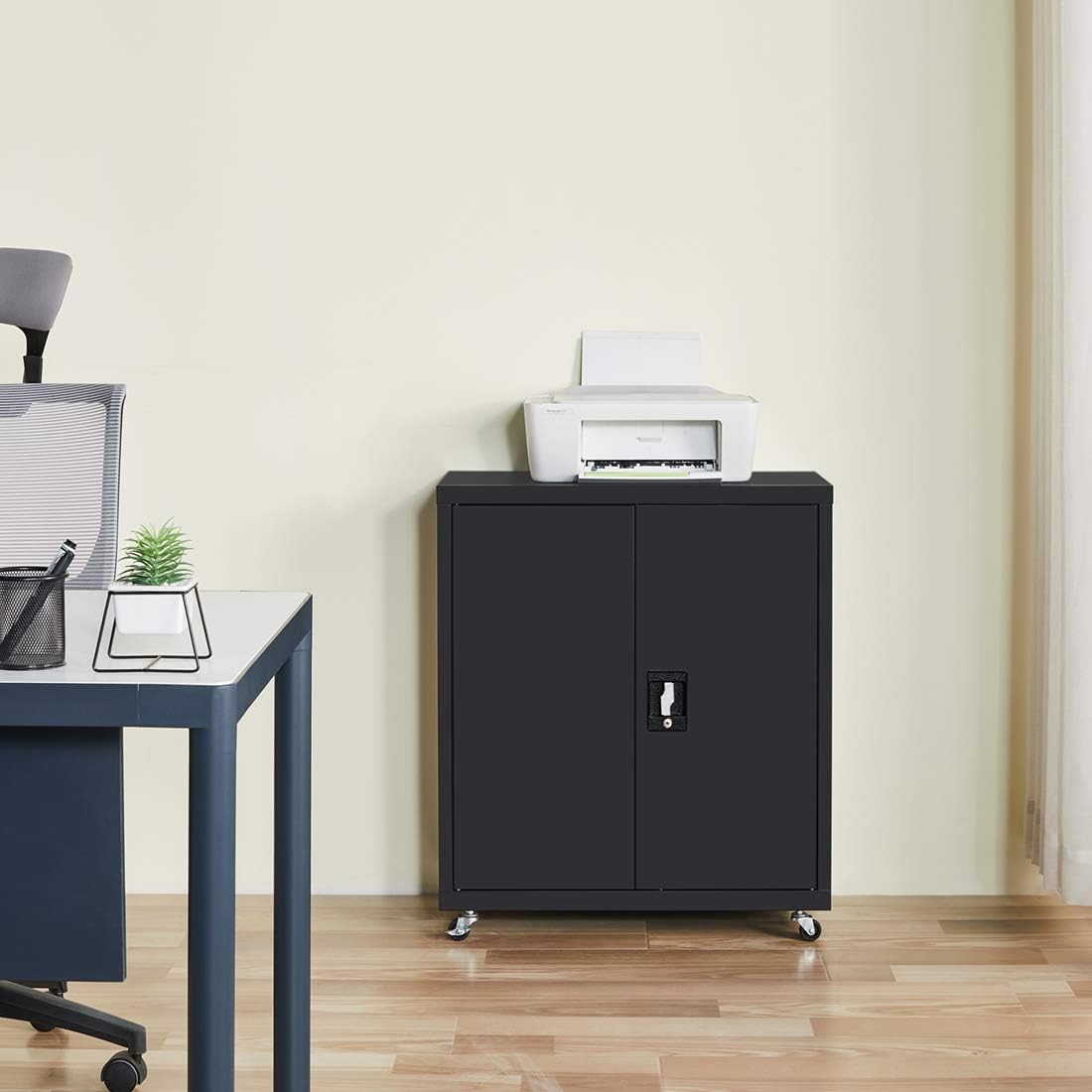 Black Metal Storage Cabinet with Doors and Shelves S9491