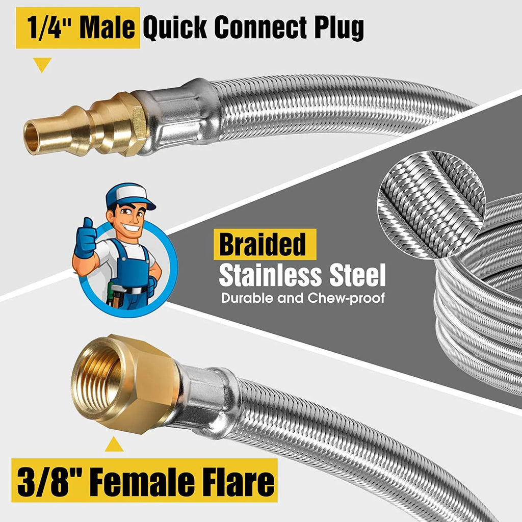 12FT 1/4'' Quick Disconnect Propane Hose and Safety Shutoff Valve W212997