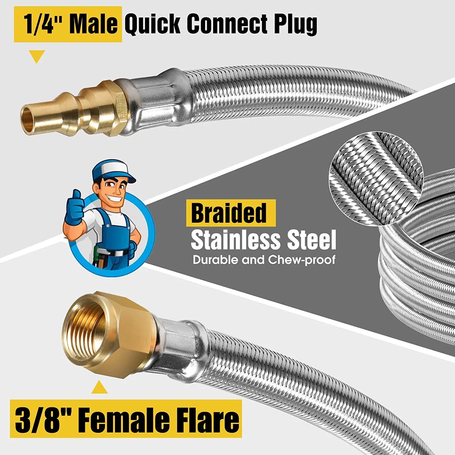 12FT 1/4'' Quick Disconnect Propane Hose and Safety Shutoff Valve W212997
