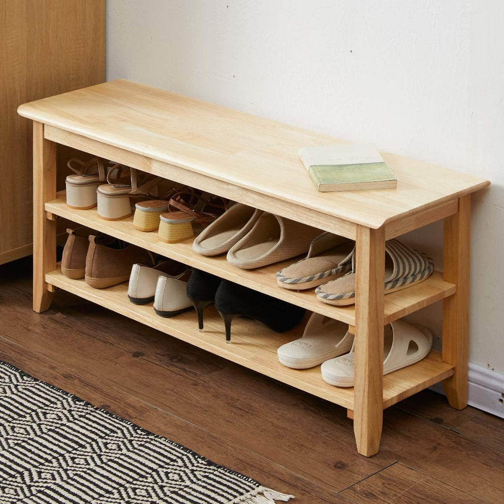 3 Tier Wooden Shoe Rack Bench, Dark Brown 47.2 L78785