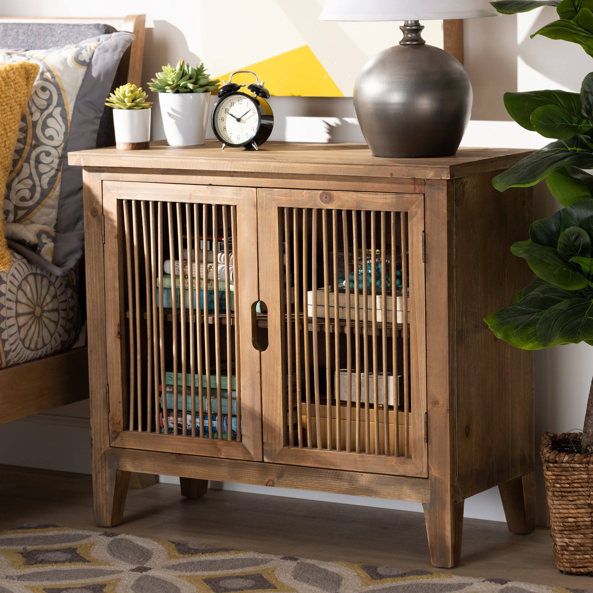 2-Door Wood Accent Storage Cabinet Medium Oak T950