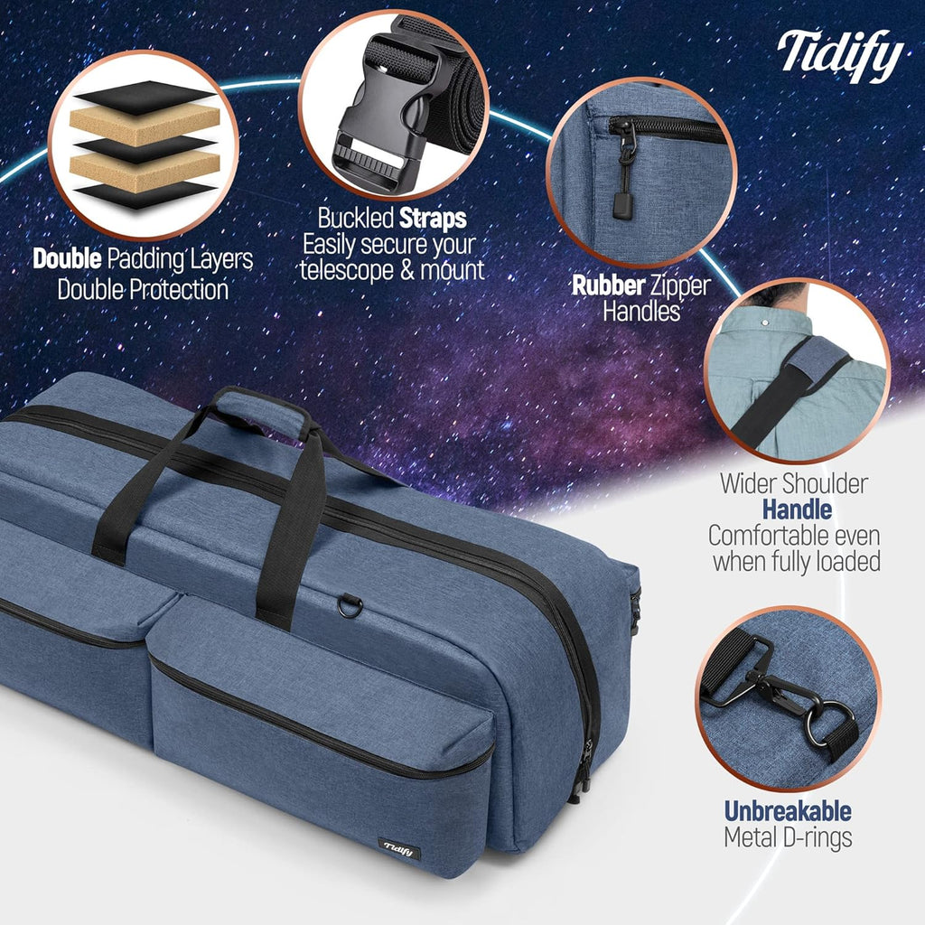Extra Large Telescope and Tripod Case/Bag - 40" X 12.3" X 12.3" - Internal Double Padding - 4 Deep Padded Accessories Pockets - Buckled Straps L846