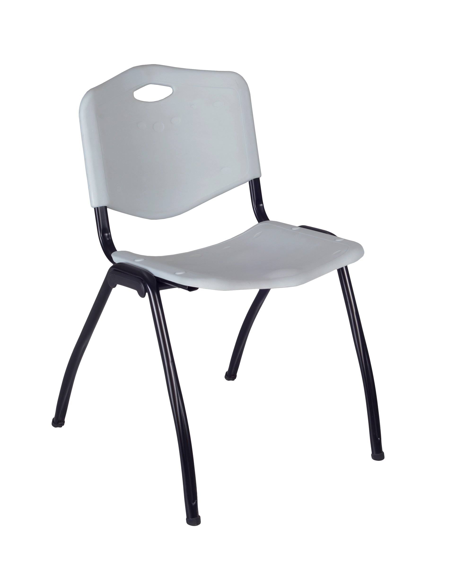 42x22 Round Breakroom Table Grey 4 Stack Chairs Blue Y5880