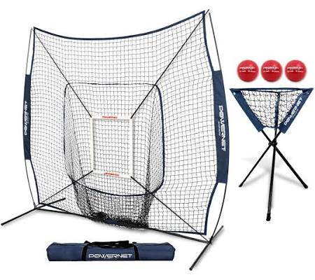 6 Piece Baseball Softball Practice Net Bundle with Strike Zone, Ball Caddy, 3 Weighted Training Balls S446