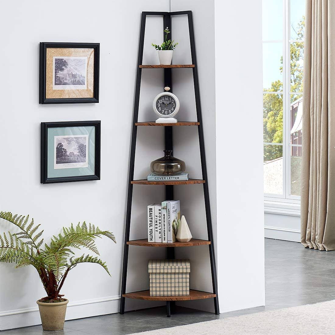 5-Shelf Industrial Corner Bookcase I39426