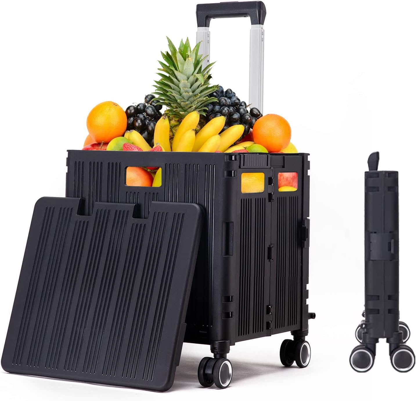 Collapsible 4 Wheel Rolling Utility Cart, 65 Liter, Black, Pack of 2 X92817