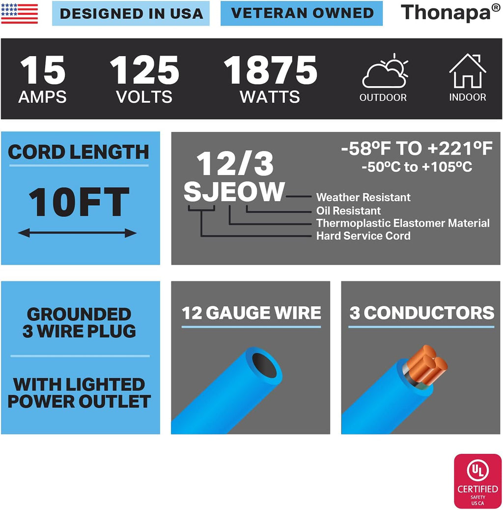 100 Ft Heavy Duty Outdoor Extension Cord with 3 Outlets D553816