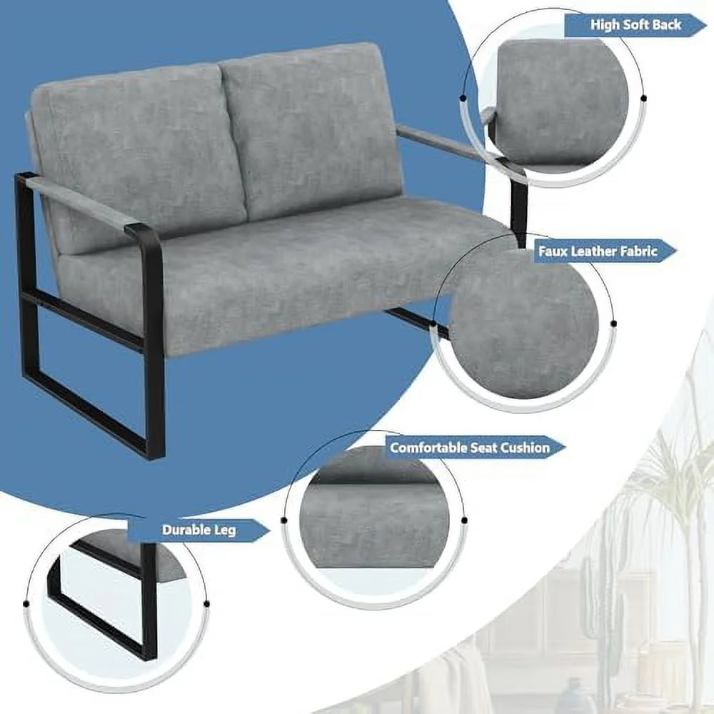 Dark Faux Leather Loveseat Sofa with Padded Cushion T626745