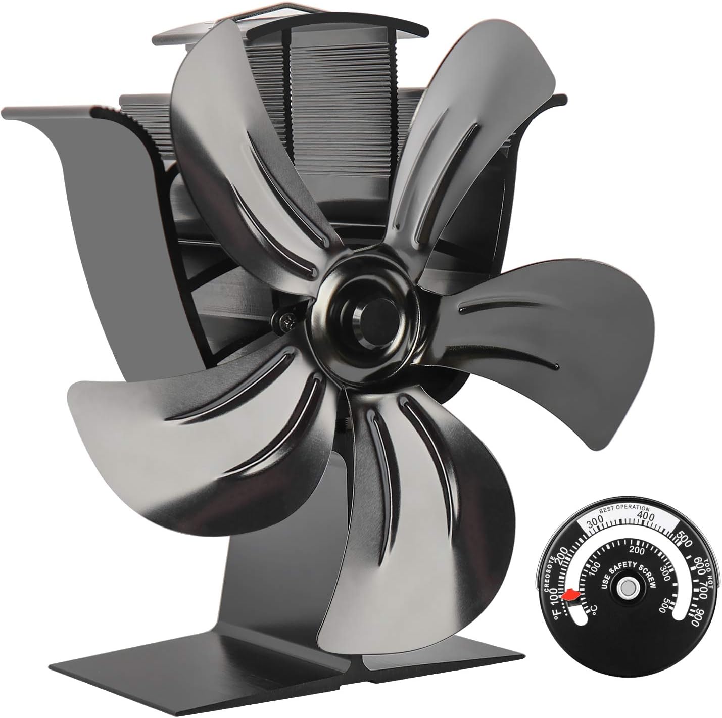 5 Blades Heat Powered Stove Fan Aluminium Silver Pack of 2 M83223