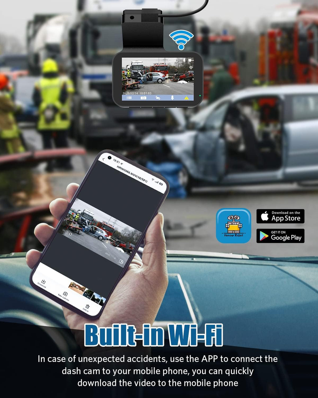 Dash Cam 1080P Full HD Built-in WiFi 3 Inch IPS Screen 150° Wide Angle Night Vision WDR Loop Recording G-Sensor Pack of 2 N716