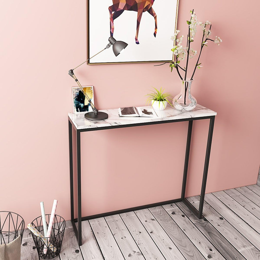 Black Faux Marble Console Table with Metal Frame L338