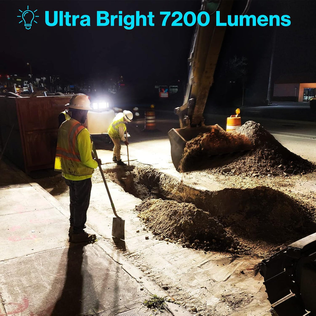 80W LED Work Light, 3 Adjustable Heads, 7200LM, IP65 Waterproof, 6500K Daylight White, 16.4ft Power Cord, Pack of 2 Z283361