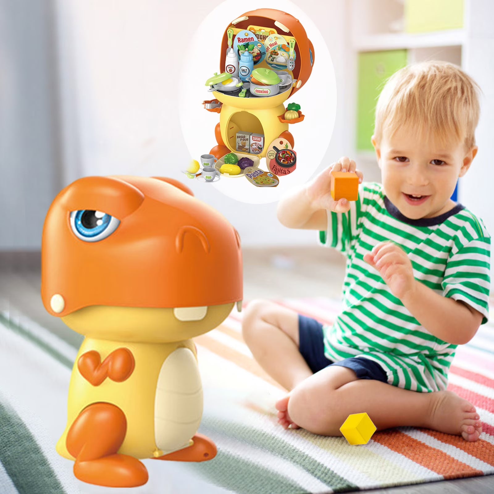 Dinosaur Storage Cooking Toy Kitchen Set with Play Food M80745