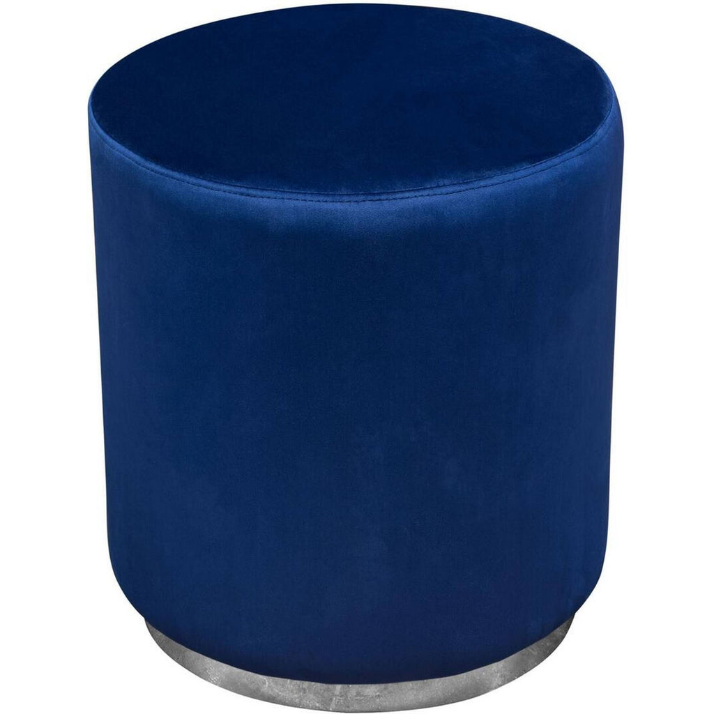 Blue Velvet Round Accent Ottoman with Metal Base T4300