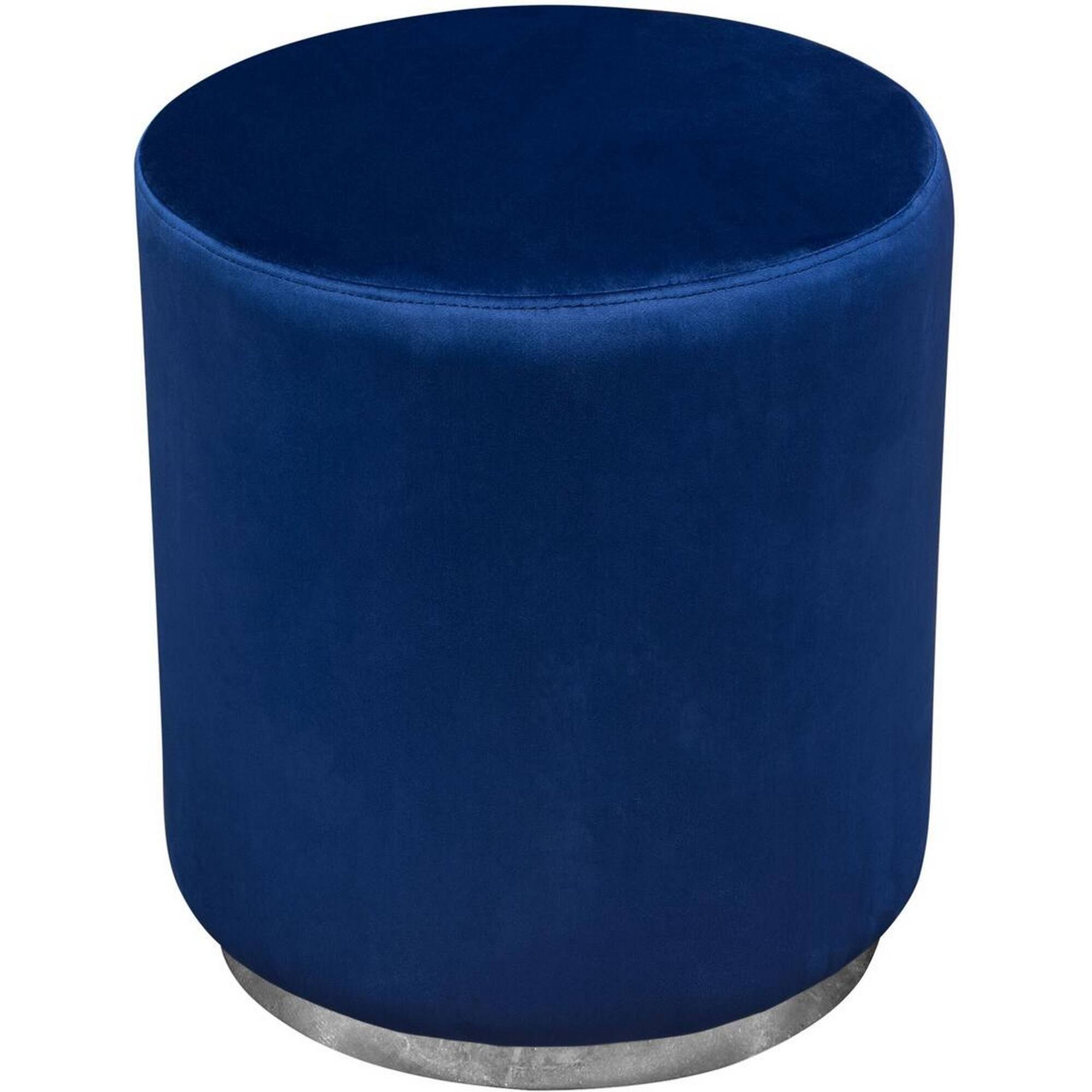 Blue Velvet Round Accent Ottoman with Metal Base T4300