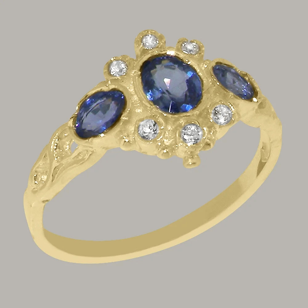 9k Yellow Gold Natural Sapphire & Diamond Ring T6423