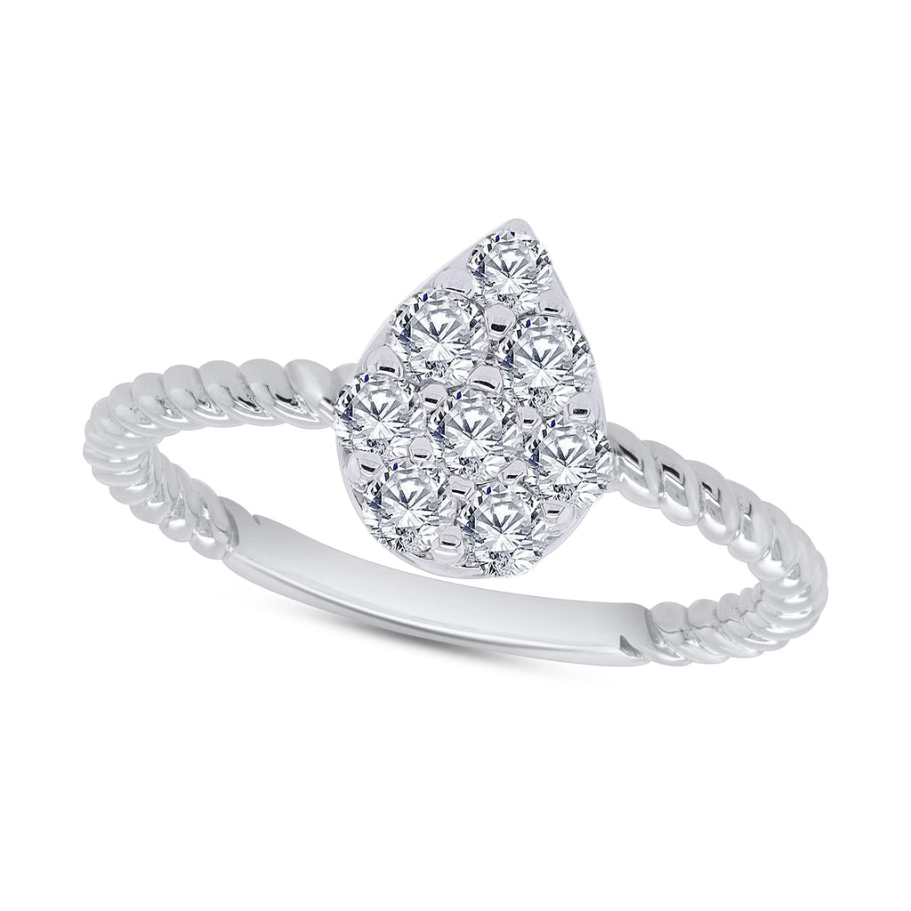 14K White Gold 0.55 Carat Round White Diamond Teardrop Twisted Shank Engagement Ring Z922