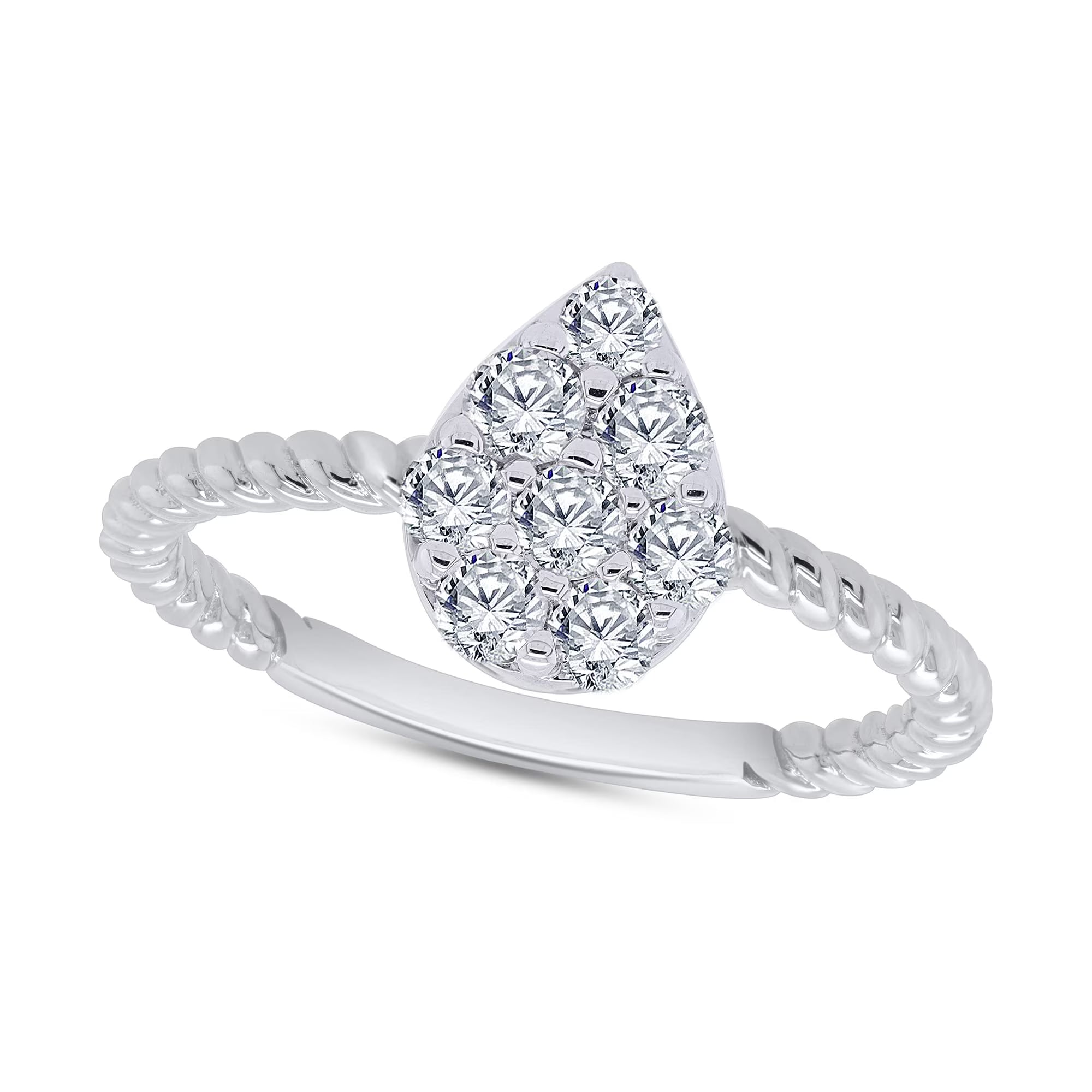14K White Gold 0.55 Carat Round White Diamond Teardrop Twisted Shank Engagement Ring Z922