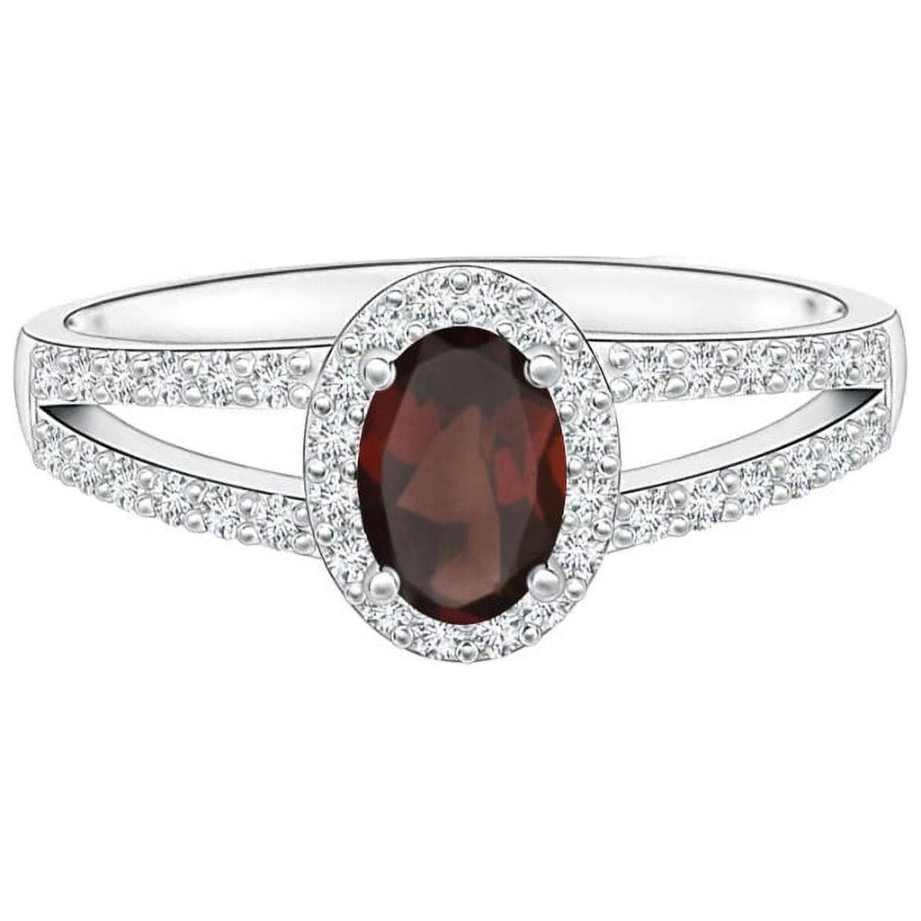Oval Red Garnet Solitaire Ring 925 Sterling Silver P21256