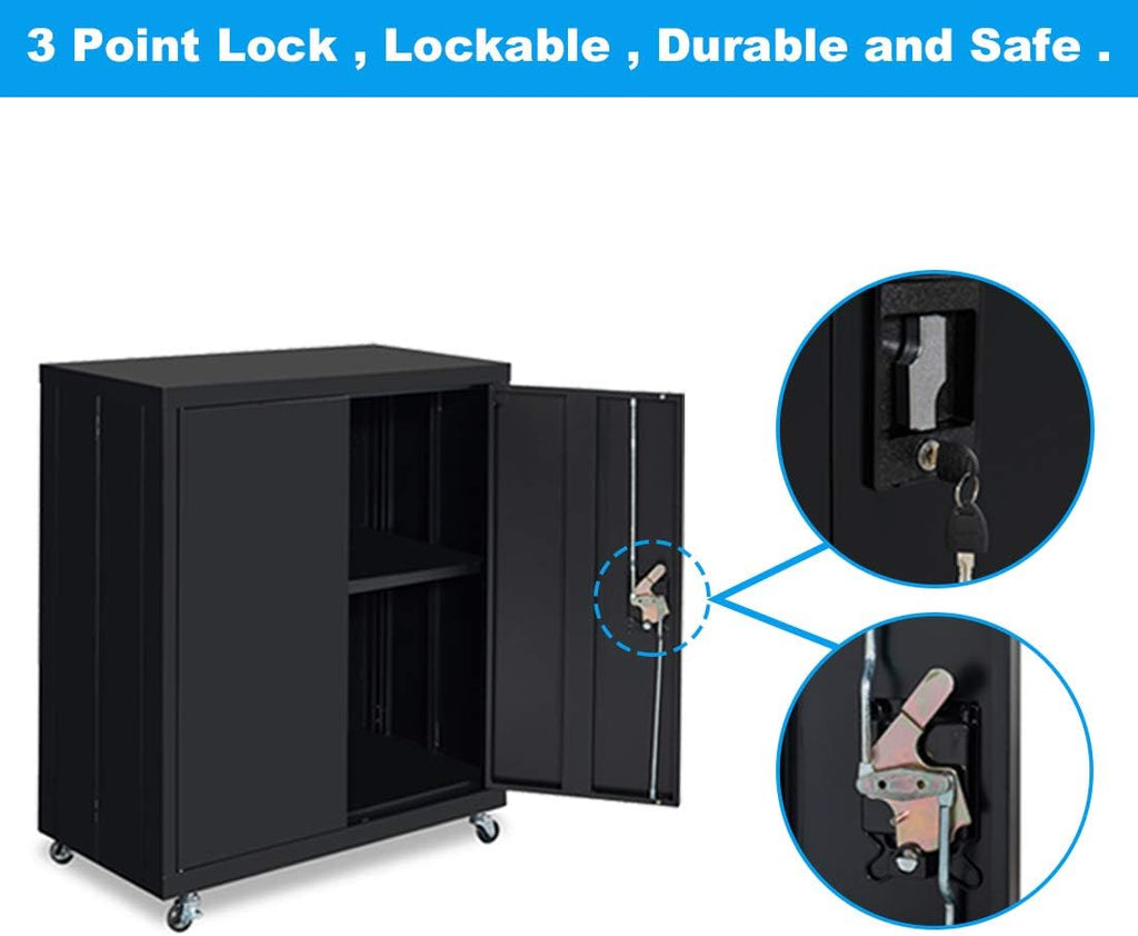 Black Metal Storage Cabinet with Doors and Shelves S9491