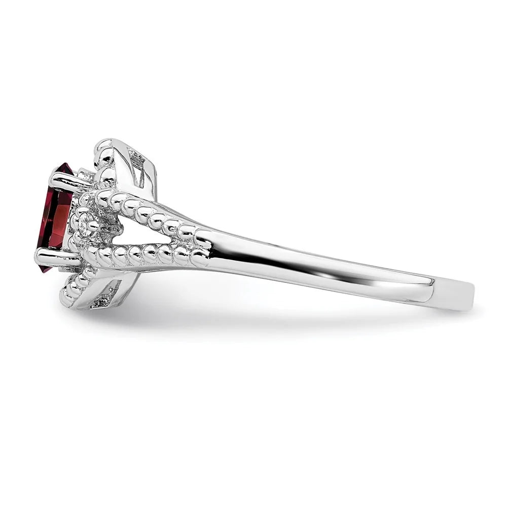925 Sterling Silver Oval-Cut Garnet and Diamond Engagement Ring Size 10 V2811