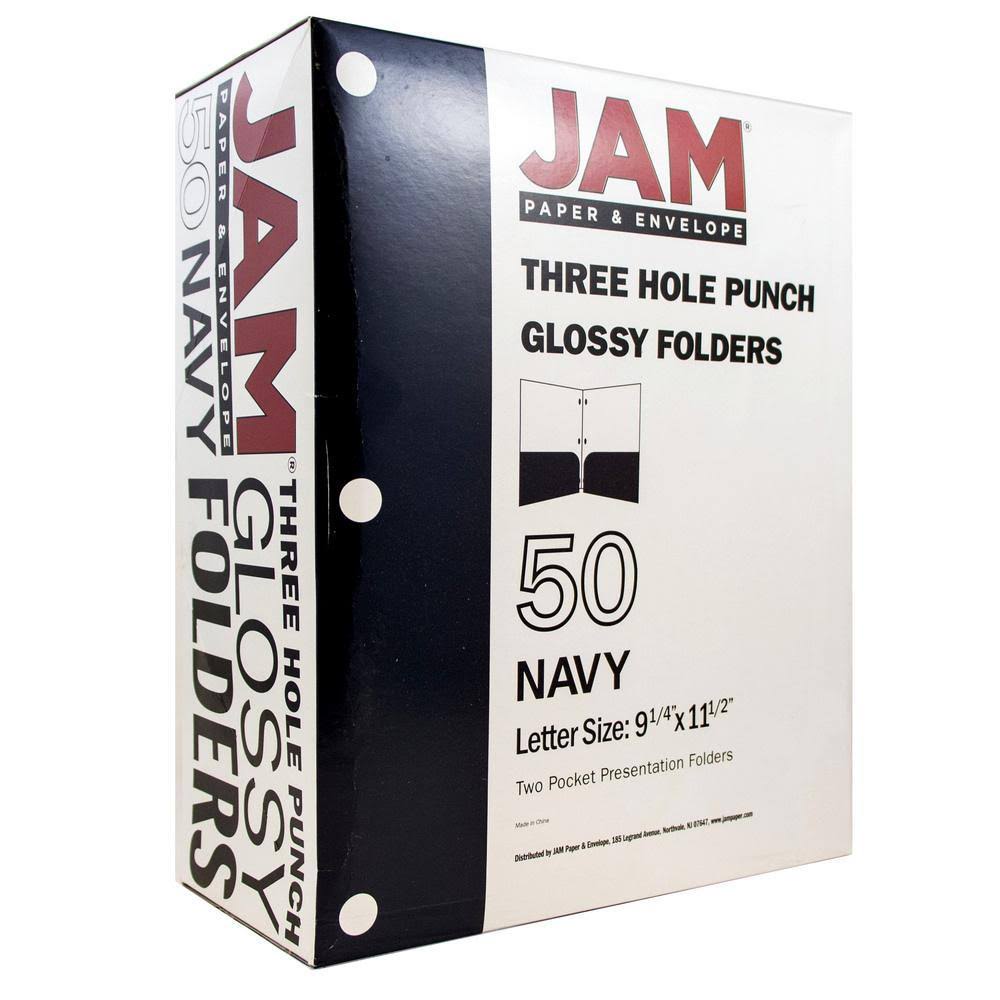 Navy Blue 2 Pocket 3 Hole Punched Folders, 50/Box N7182