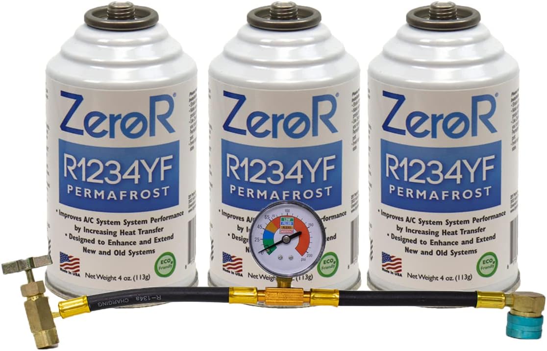 3 Cans R1234YF Refrigerant AC Performance Booster with Tap & Gauge U53825