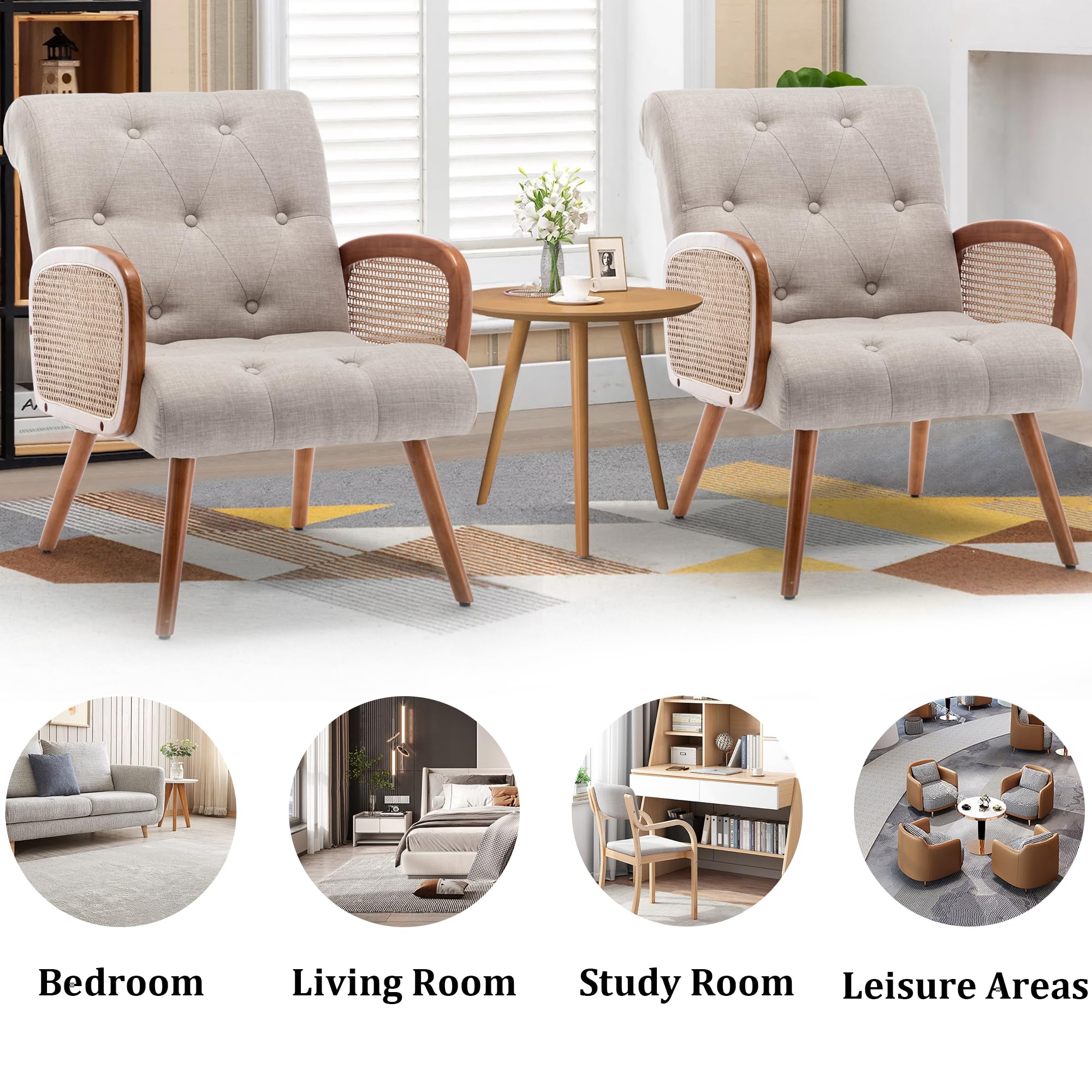 Rattan Accent Chair with Wooden Frame P8557