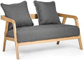 Grey Fabric 2-Seat Loveseat Sofa with Wood Armrest B80060