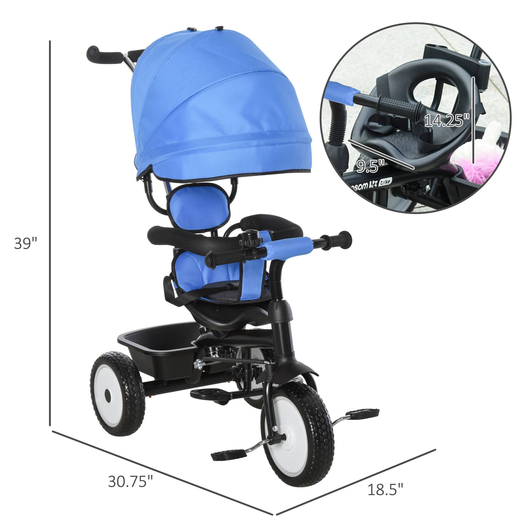 2 in 1 Baby Tricycle Stroller with Adjustable Canopy Detachable Guardrail Safety Belt V70300