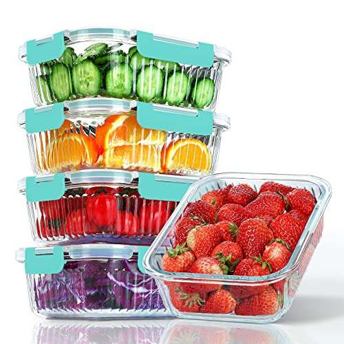 5 Packs 36 oz Glass Food Storage Containers with Lids, White Y951341