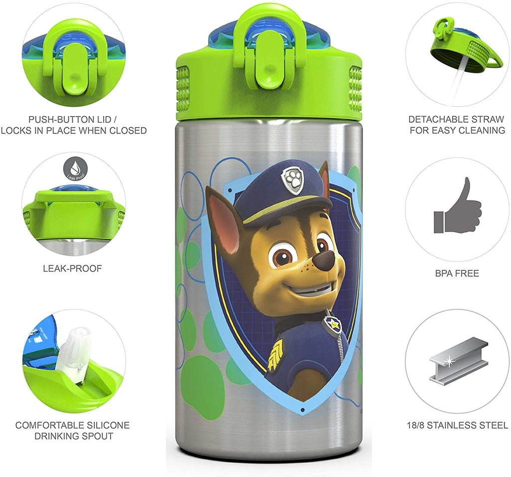 15.5oz Stainless Steel Kids Water Bottle with Flip-up Straw Spout X984