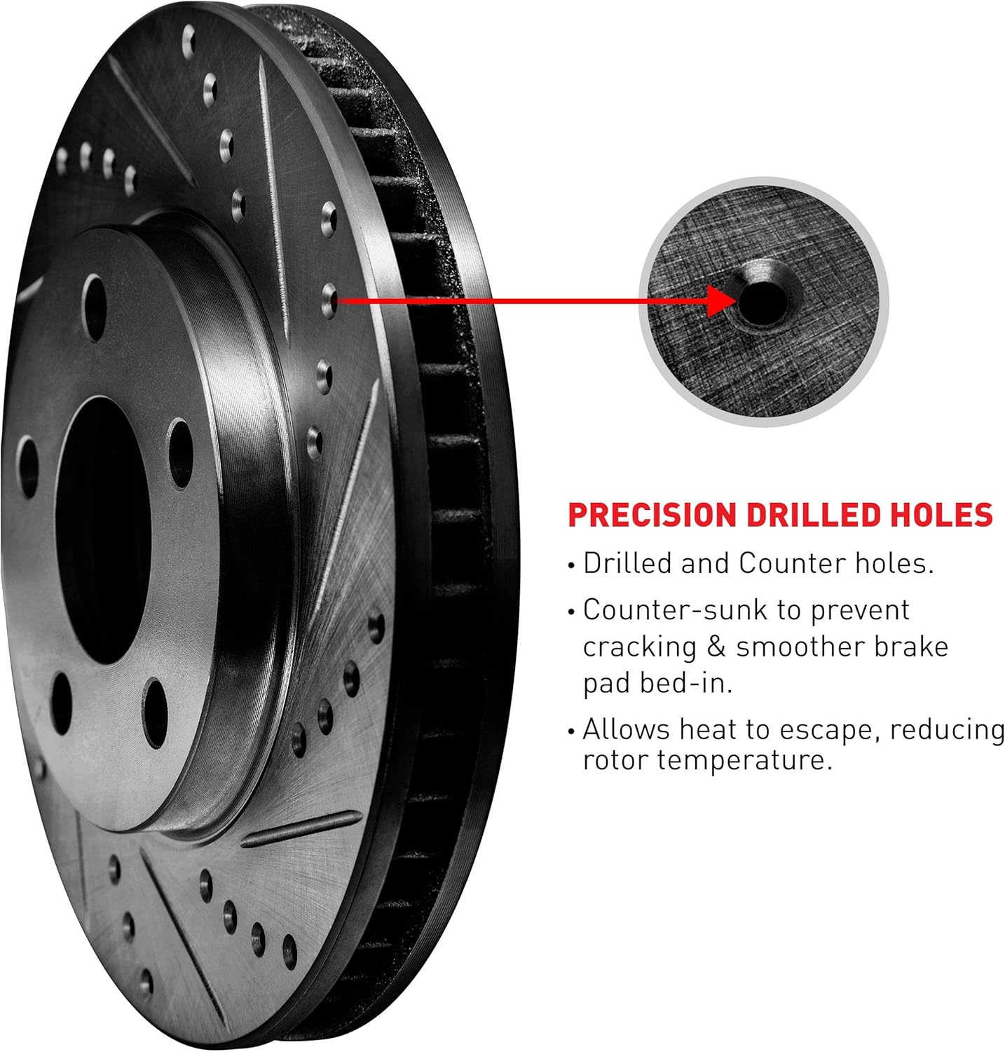 Black Drilled and Slotted Brake Rotors with Semi-Metallic Brake Pads Q317
