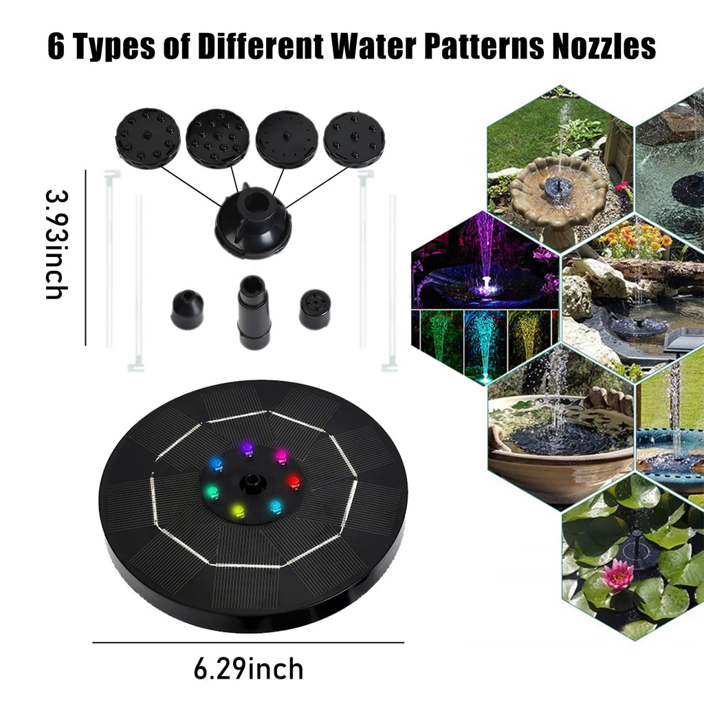 Solar Fountain Pump with 1800mAh Battery 6 Nozzles A866