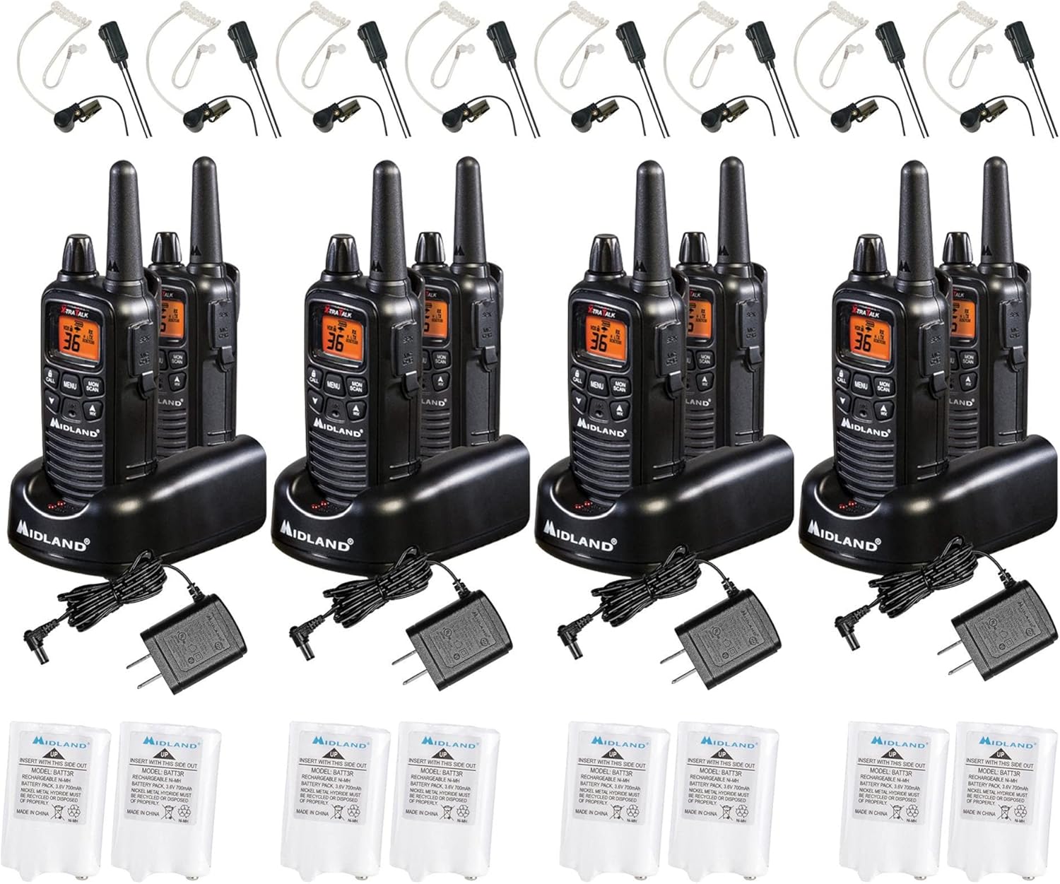36 Channel FRS Two-Way Radio Walkie Talkie, 121 Privacy Codes, NOAA Weather Scan + Alert, Yellow/Black, 3-Pack C429224