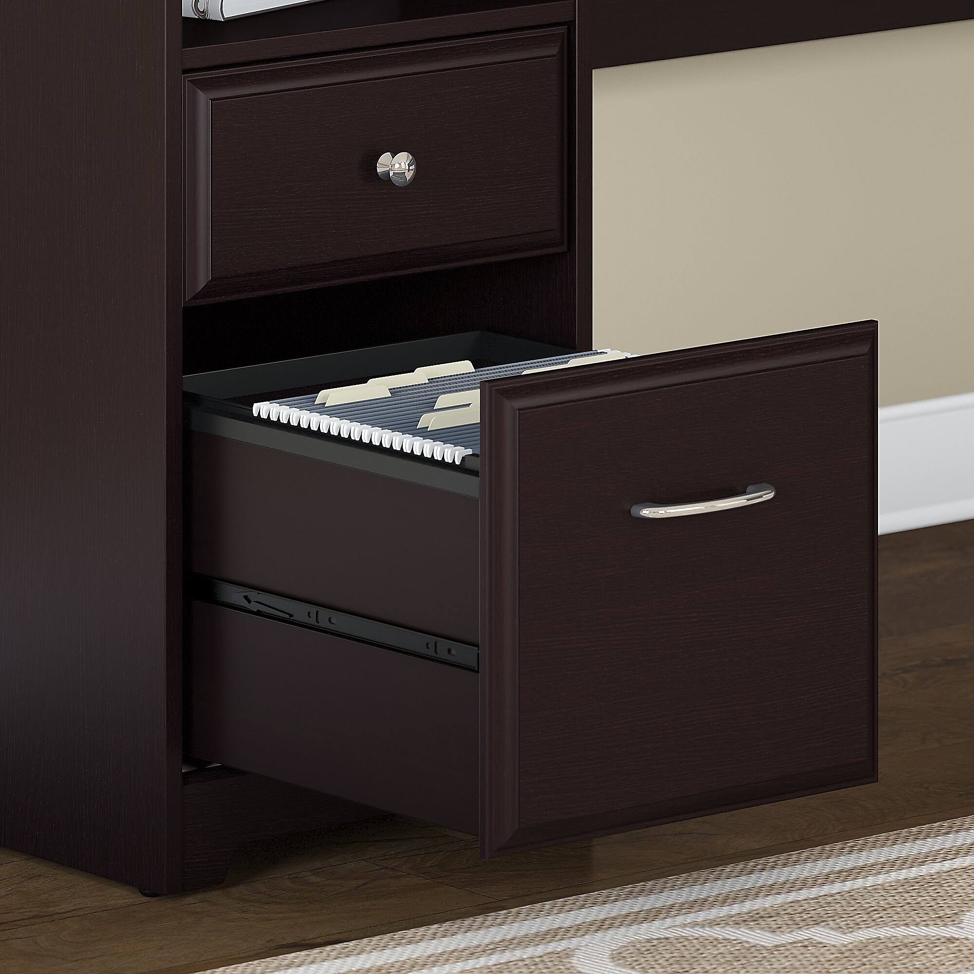 72W L Shaped Computer Desk with Hutch and Drawers, Espresso Oak U61274