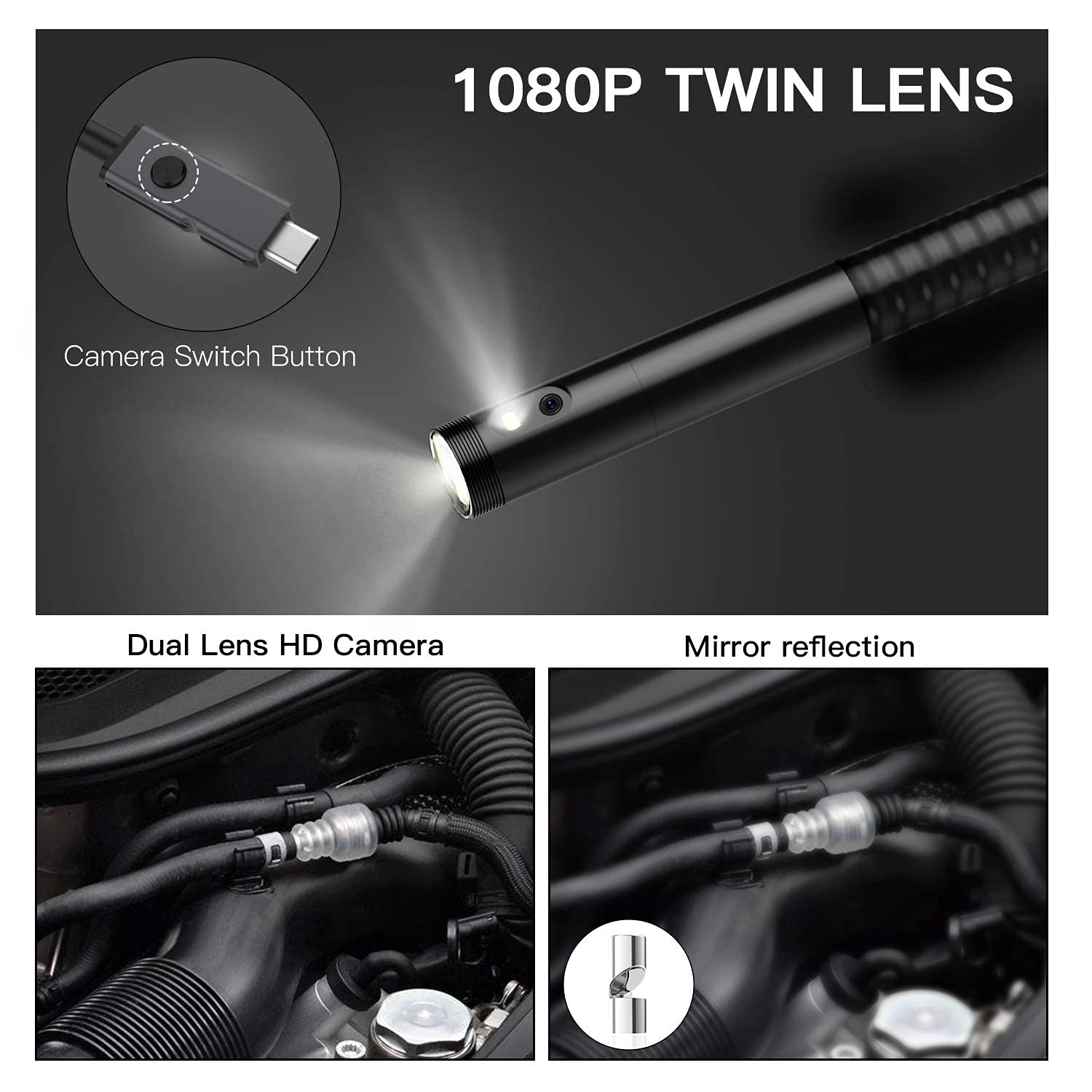 50ft Dual Lens Inspection Camera with Light, 4.5 Screen, 1080p W448882