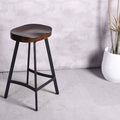 Industrial Rustic Bar Stool Saddle Seat Counter Height Metal and Wood Top Dining Stools Backless D3852