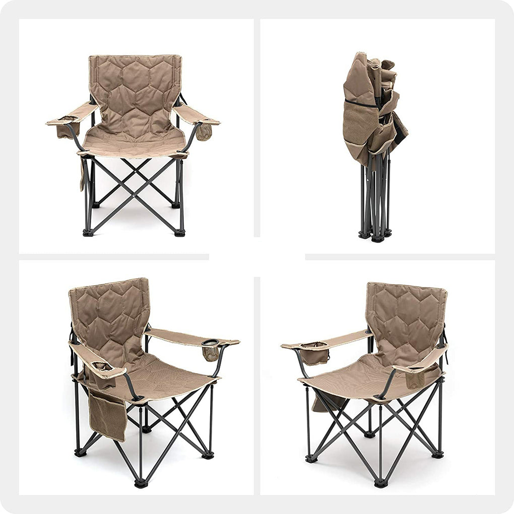 Oversized Heavy Duty Padded Folding Camping Chair With Armrest Cup Holder & Side Pocket T540148