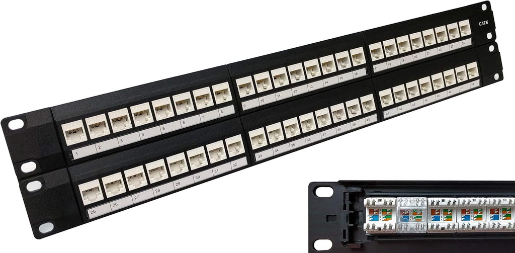 48-Port CAT6A Shielded 2U Patch Panel with Tool-Less Keystone Jacks I5461