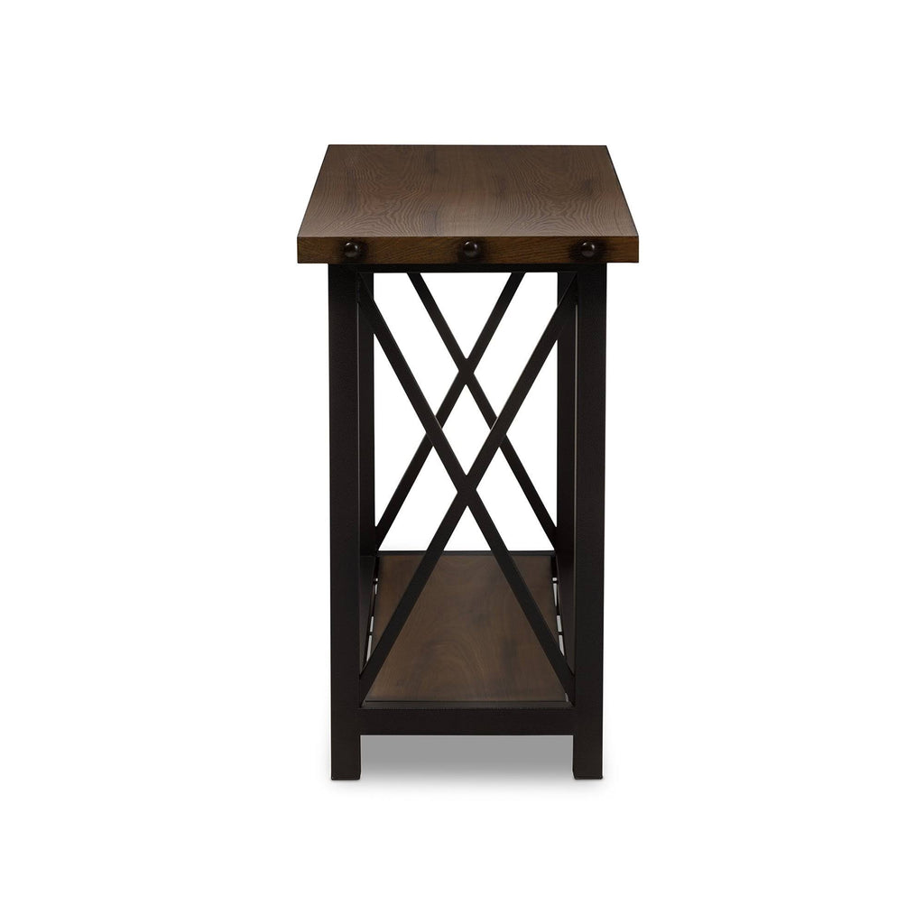 Antique Black Textured Metal Distressed Wood Console Table I556