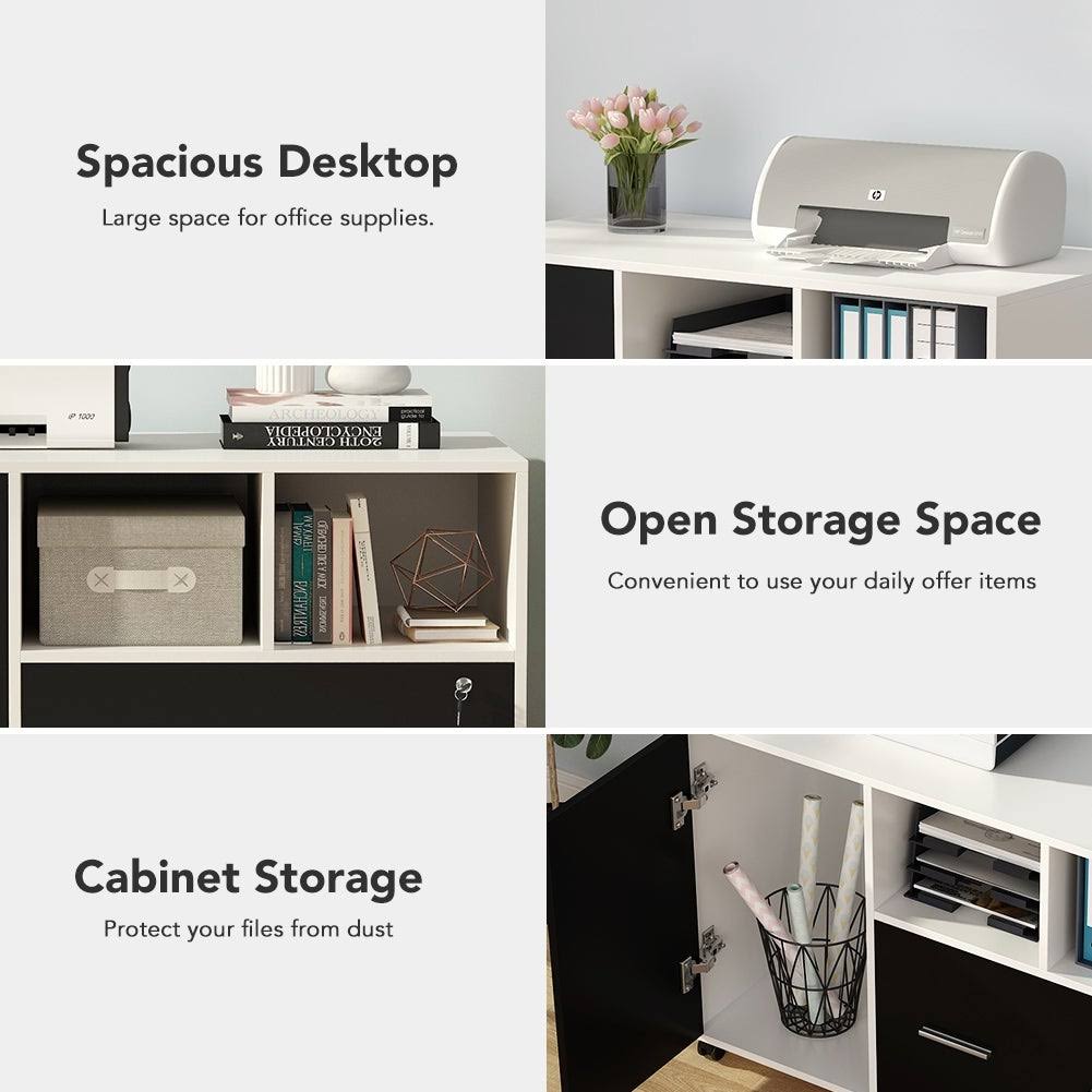 White/Black Mobile Lateral File Cabinet with Lock and Wheels P6681