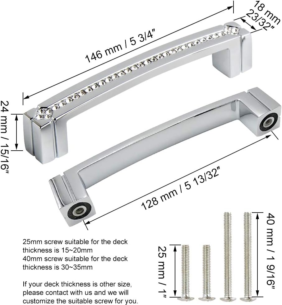 Polished Chrome Cabinet Handles with Screws, 128mm Hole Center, 2 Pack I66041