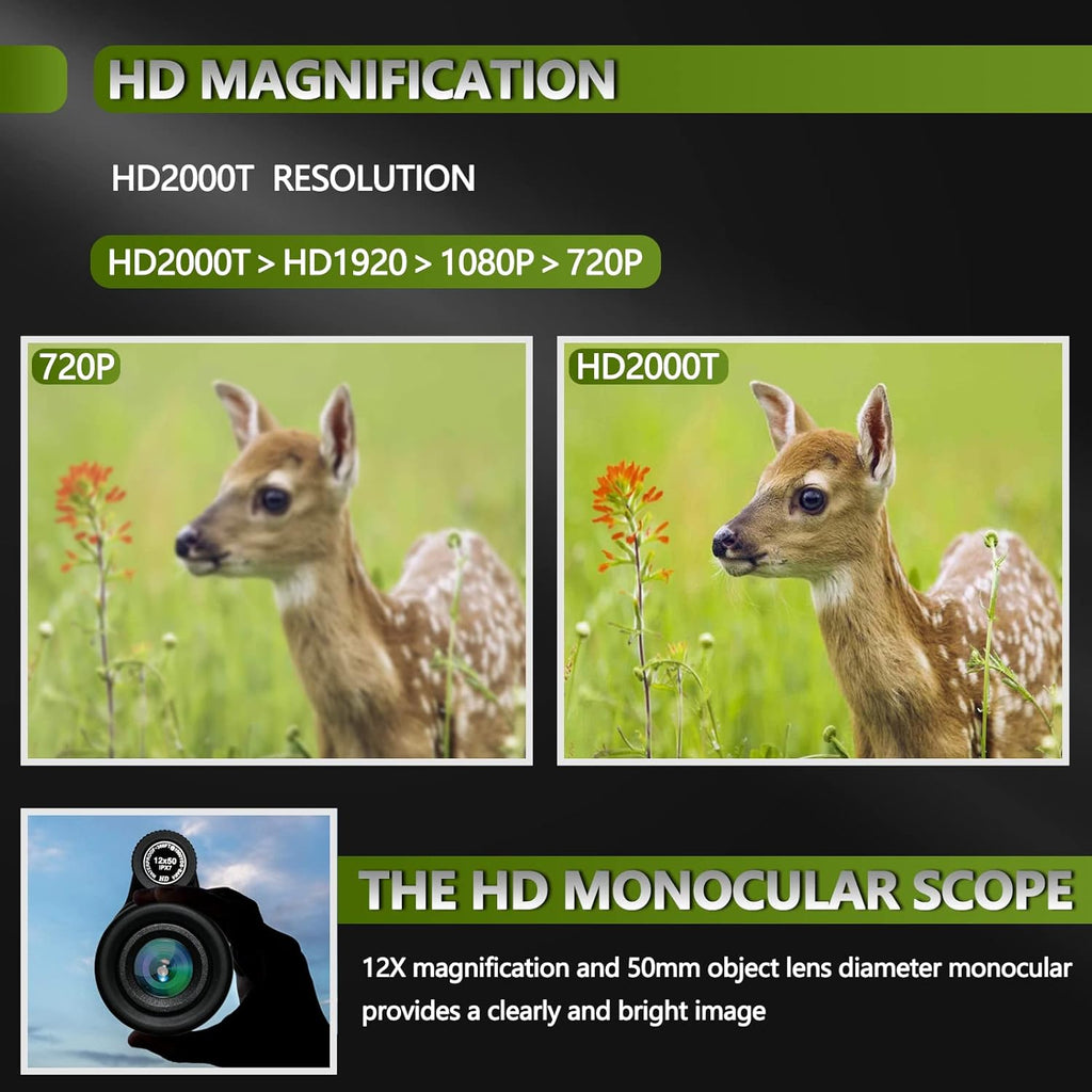 12x50 Waterproof Monocular with Smartphone Adapter & Tripod V7185